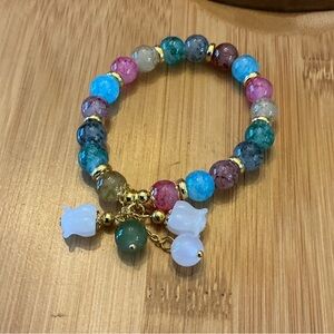 Multicolor Beaded Charm Bracelet with Golden Accents